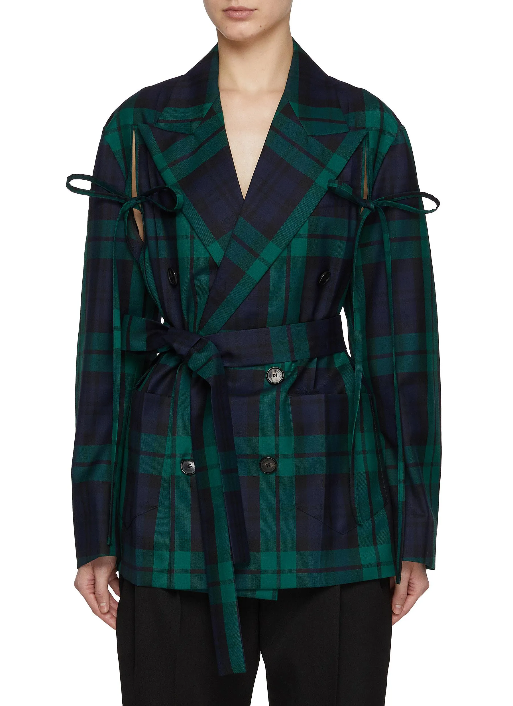 -----------SETCHU  ---- ------------ ----Eisha Tartan Belted Waist Double Breasted Blazer --