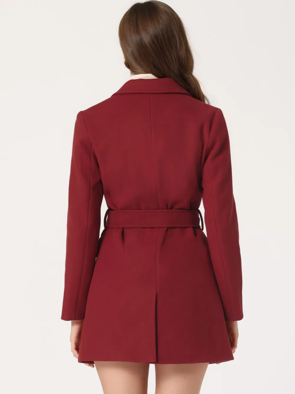 Allegra K- Double Breasted Belted Pocket Trench Coat