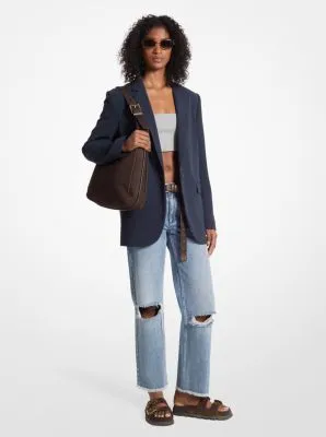 Belted Crepe Double-Breasted Blazer