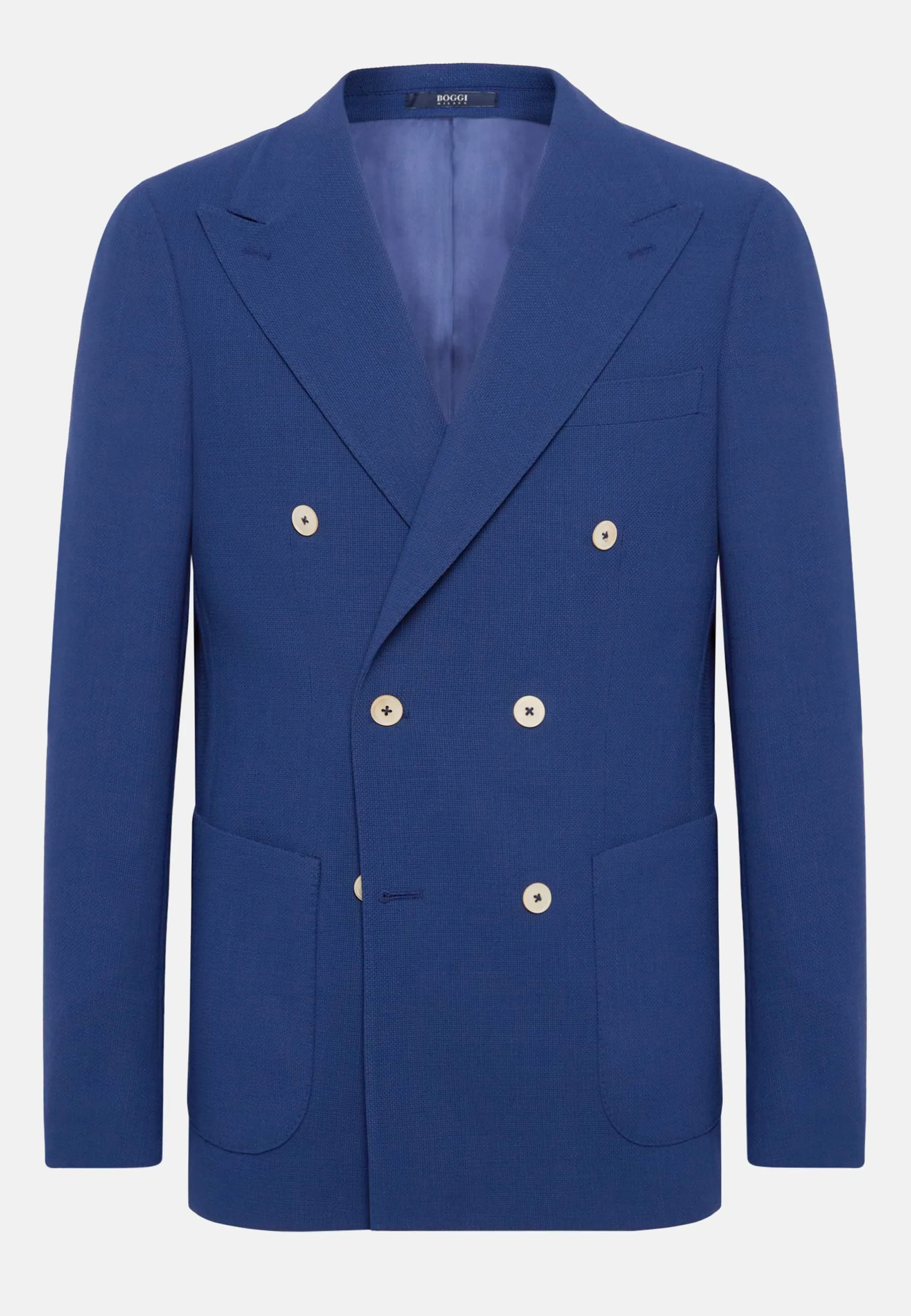 Blue Double-Breasted Jacket In Pure Wool Crepe