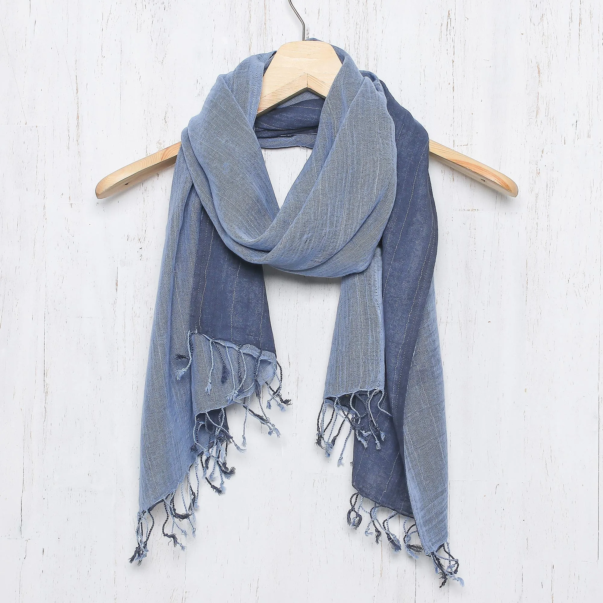 Blue Duet Handcrafted Cotton Scarf