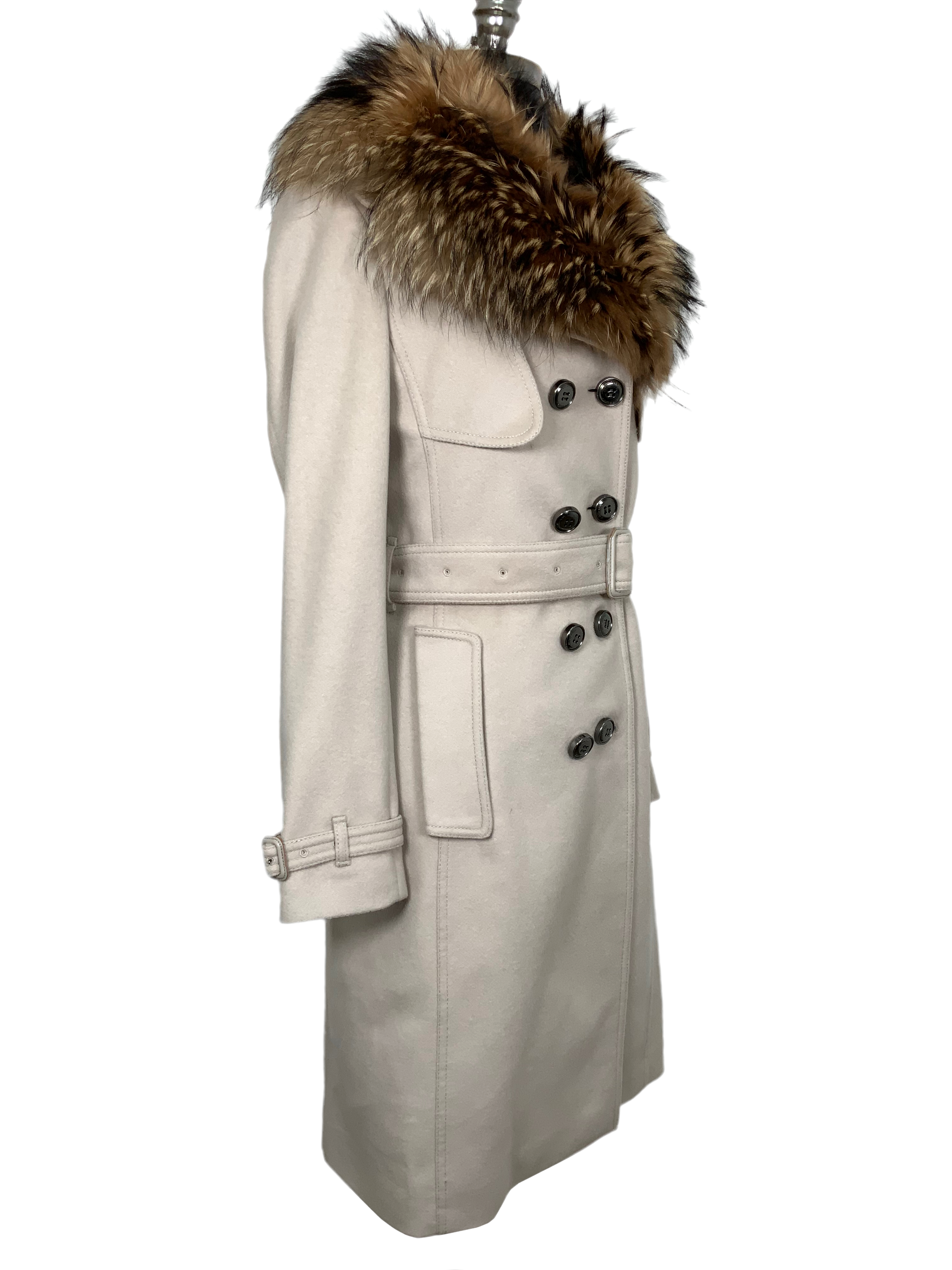 Burberry Kensington Cashmere Fur Detail Trench Coat Size S