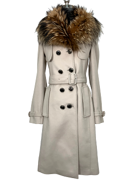 Burberry Kensington Cashmere Fur Detail Trench Coat Size S