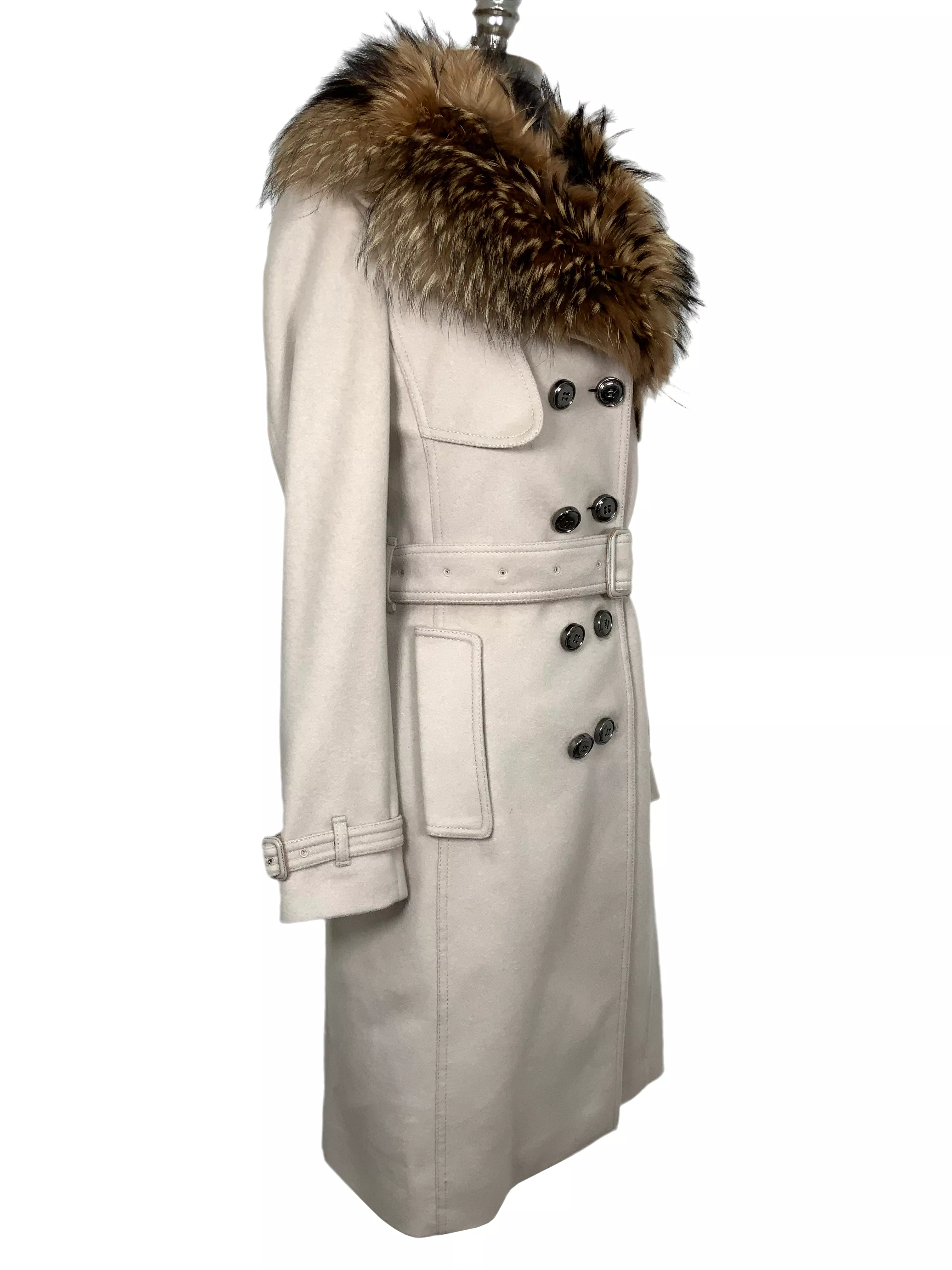 Burberry Kensington Cashmere Fur Detail Trench Coat Size S