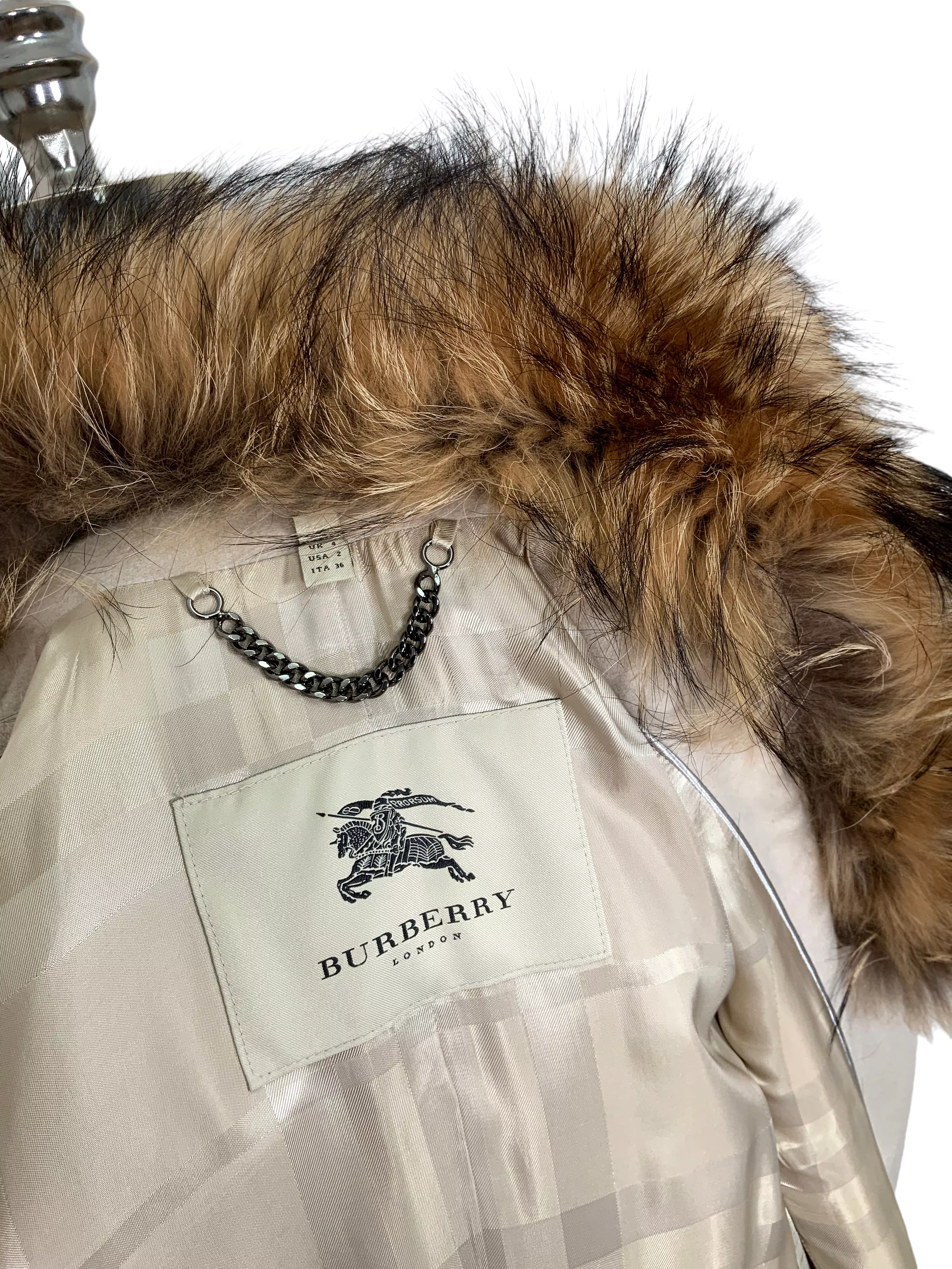 Burberry Kensington Cashmere Fur Detail Trench Coat Size S