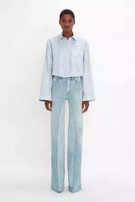 Button Detail Cropped Shirt In Chamomile Blue Stripe