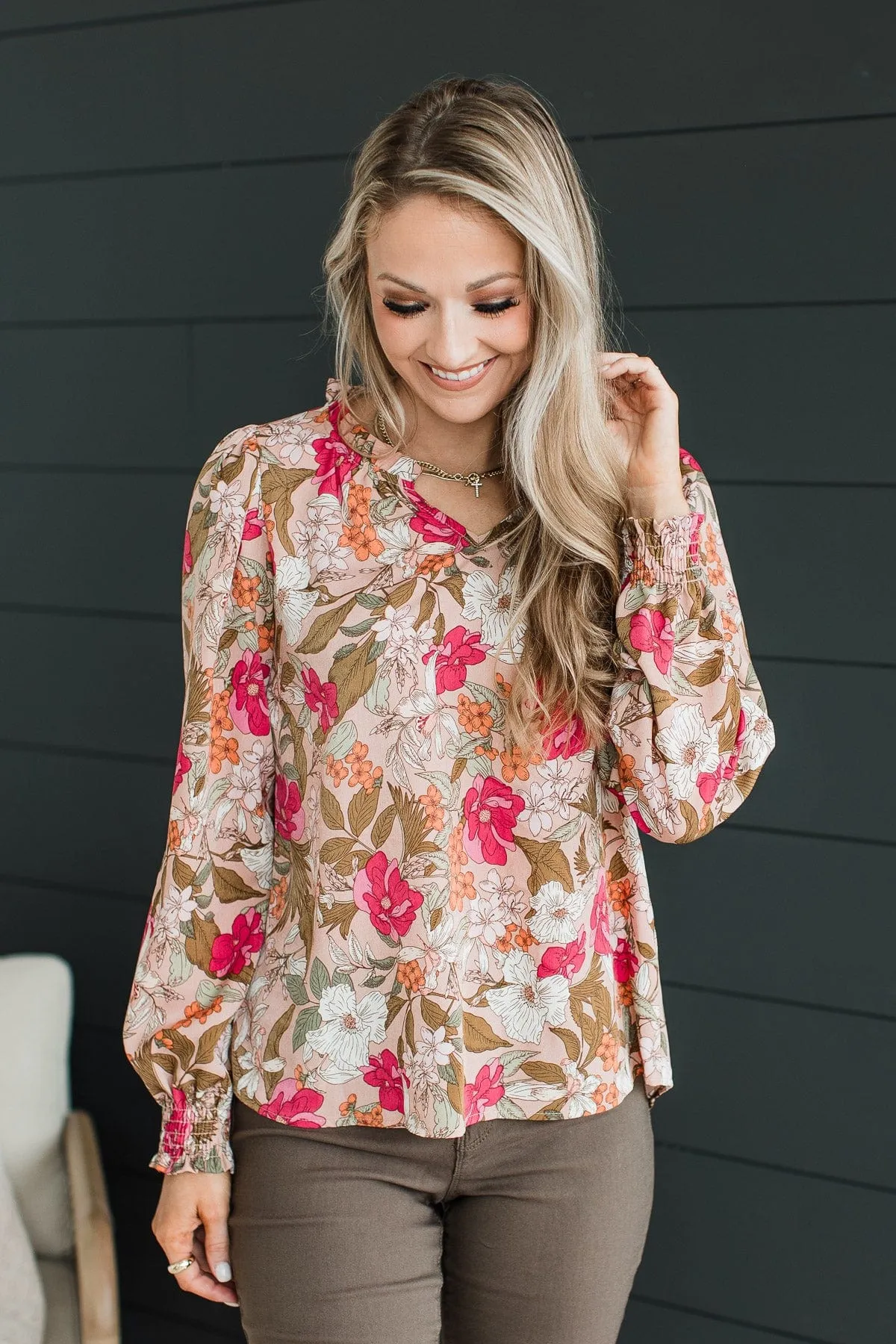 Captivate Your Heart Floral Blouse- Dusty Blush