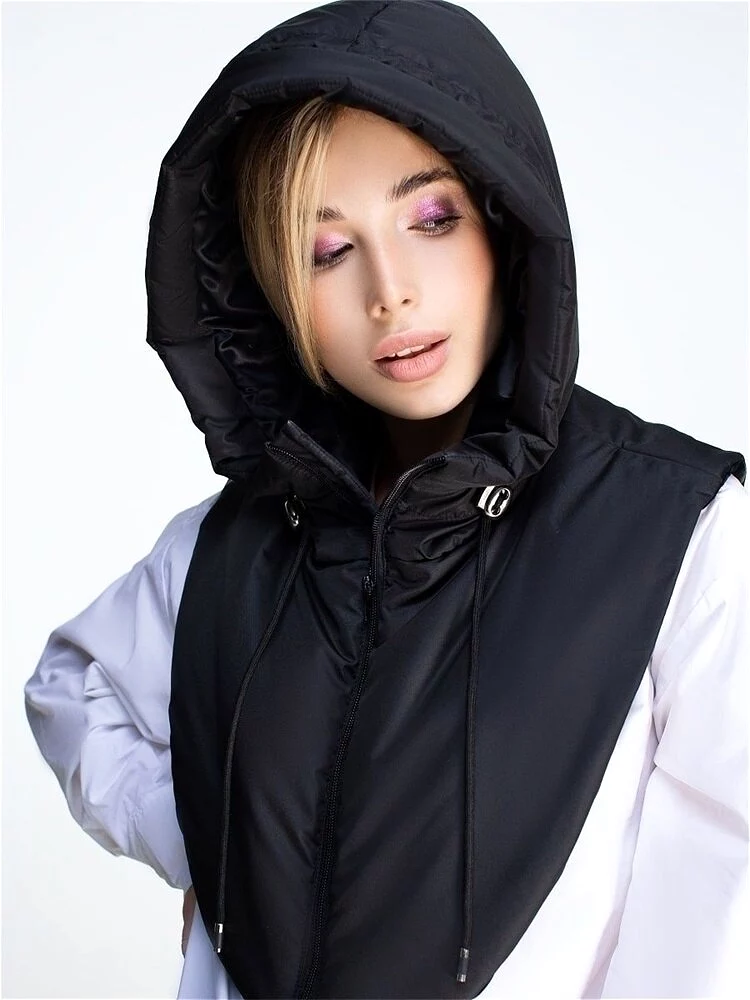 Casual Women Vest Zippers Hooded Coats Sleeveless O Neck High Street Outdoor Hoody Bib