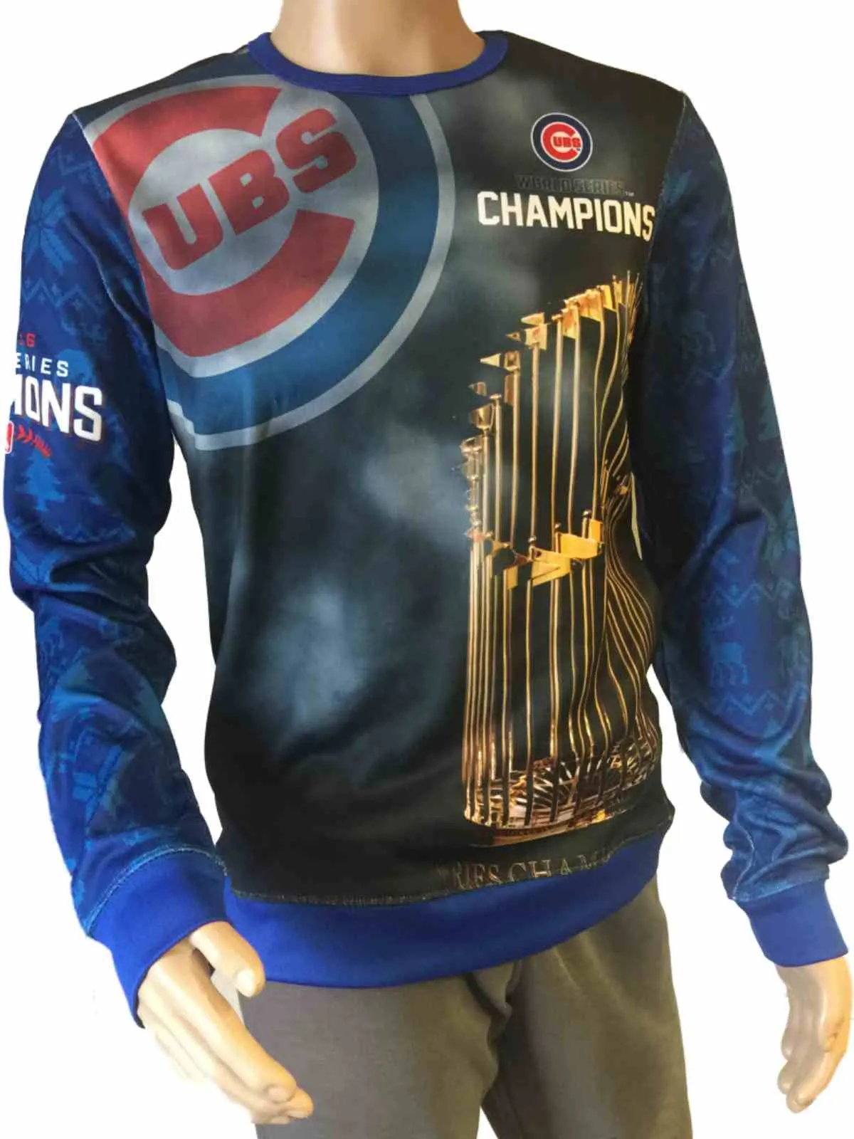 Chicago Cubs 2016 World Series Champions Trophy Big Logo Ugly Sweater