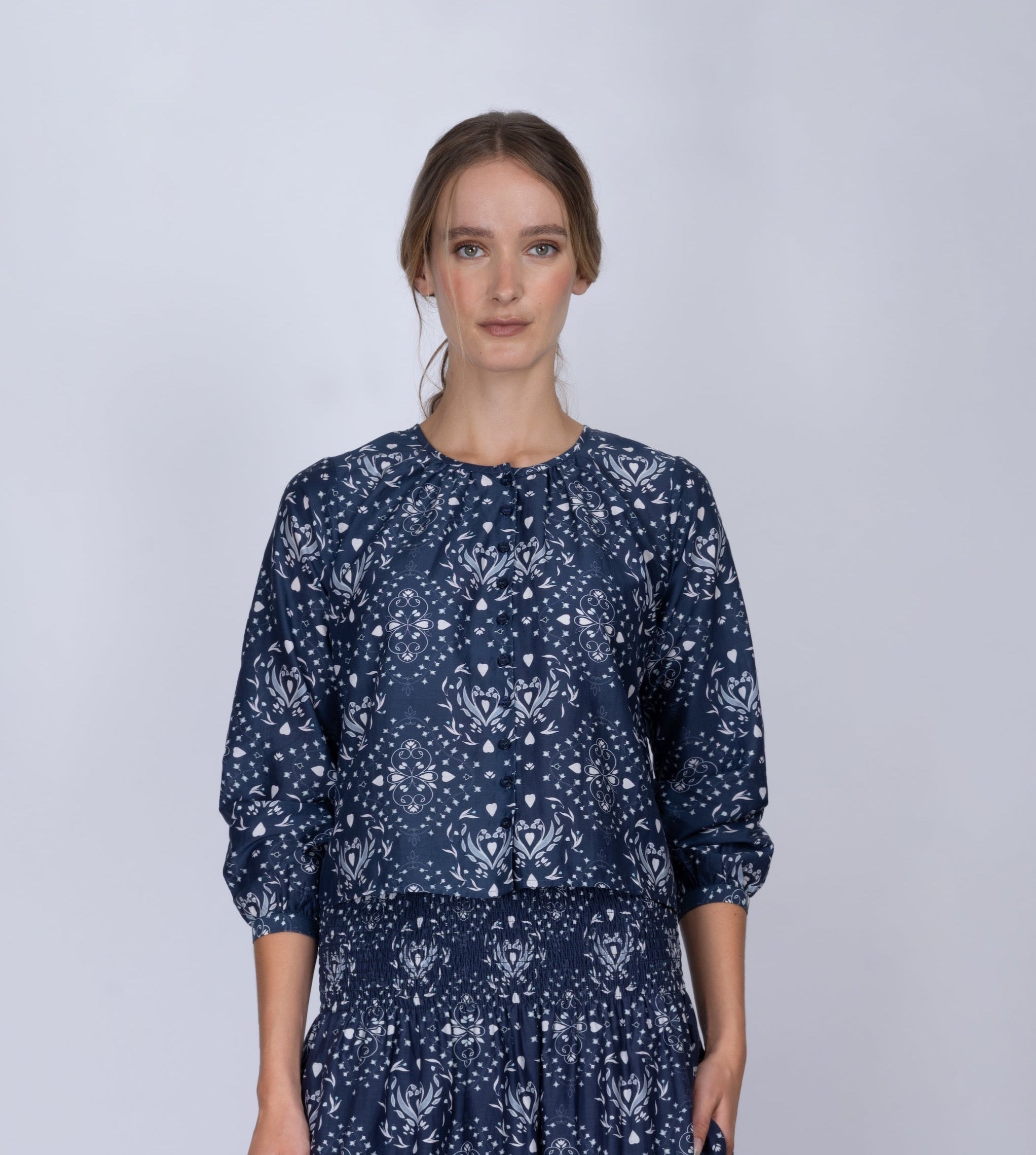 Cotton-silk VETT Shirt in Heartwood print