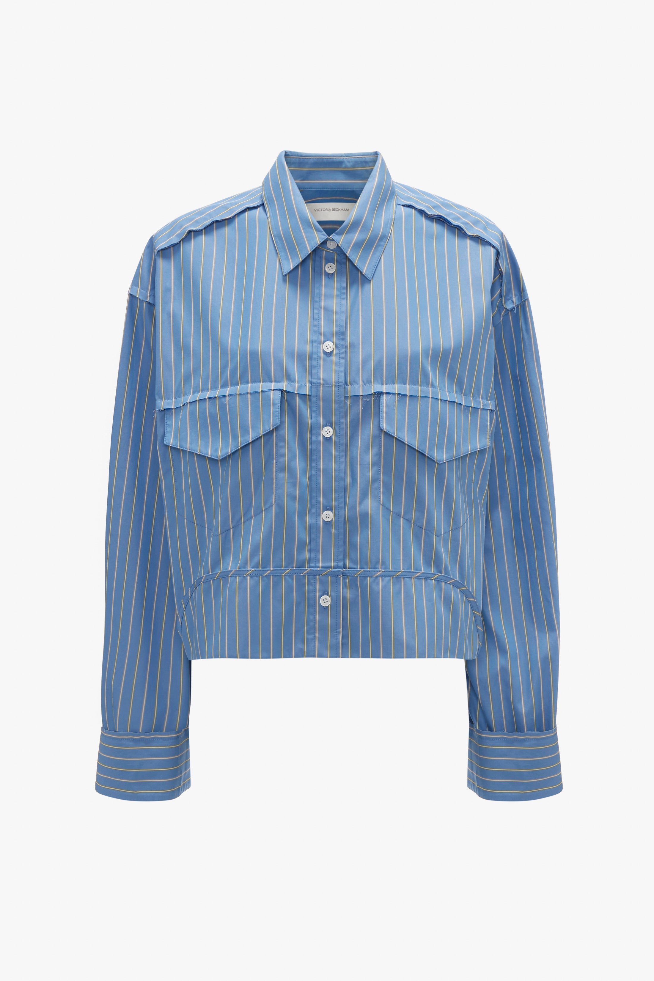 Cropped Seam Detail Shirt In Steel Blue