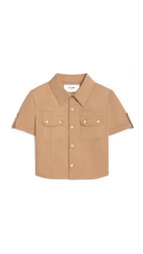 Cropped Shirt In Cotton Twill - Caramel