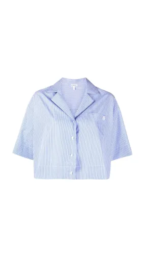 Cropped Shirt in Striped Cotton -  Blue/White