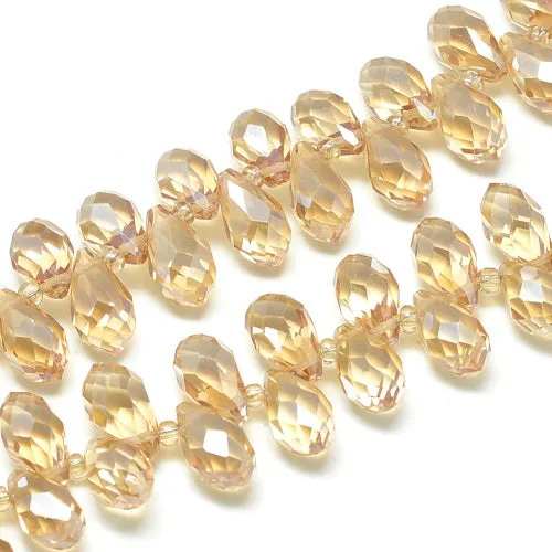 Crystal Glass Beads, Electroplated, Top Drilled, Teardrop, Faceted, Navajo White, 12-13x6mm