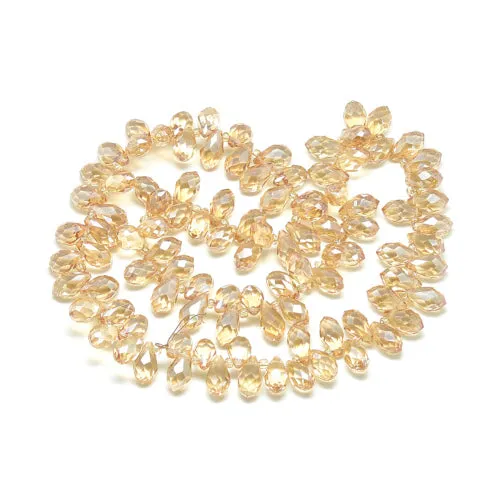 Crystal Glass Beads, Electroplated, Top Drilled, Teardrop, Faceted, Navajo White, 12-13x6mm