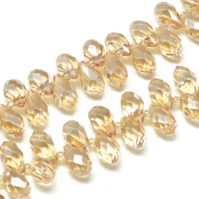 Crystal Glass Beads, Electroplated, Top Drilled, Teardrop, Faceted, Navajo White, 12-13x6mm