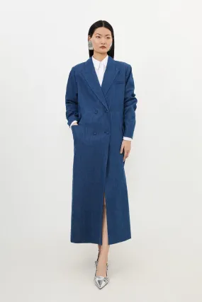 Denim Double Breasted Maxi Coat | Karen Millen