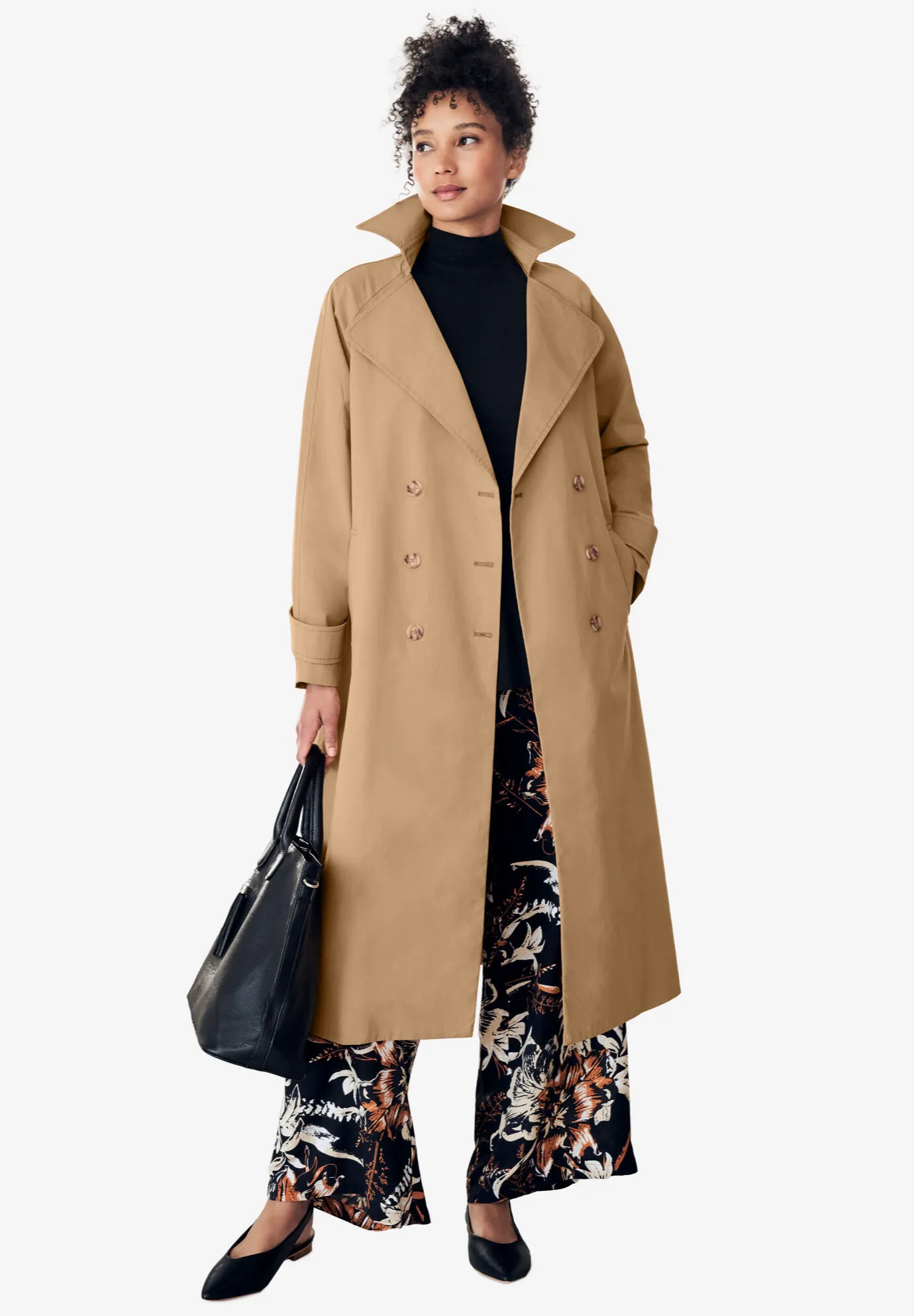 Double-Breasted Belted Trench Raincoat