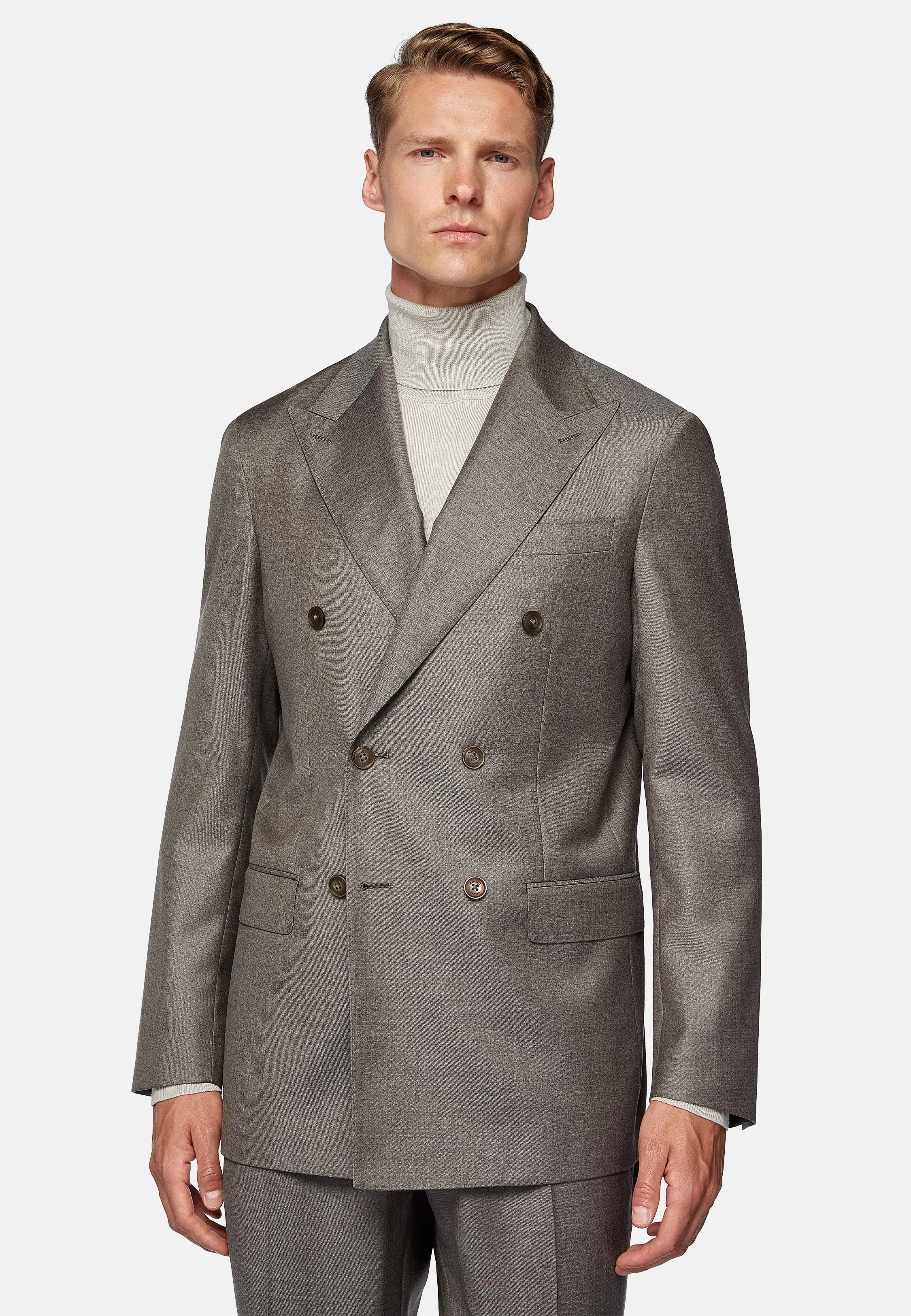 Double-Breasted Dove Grey Suit in Pure Wool