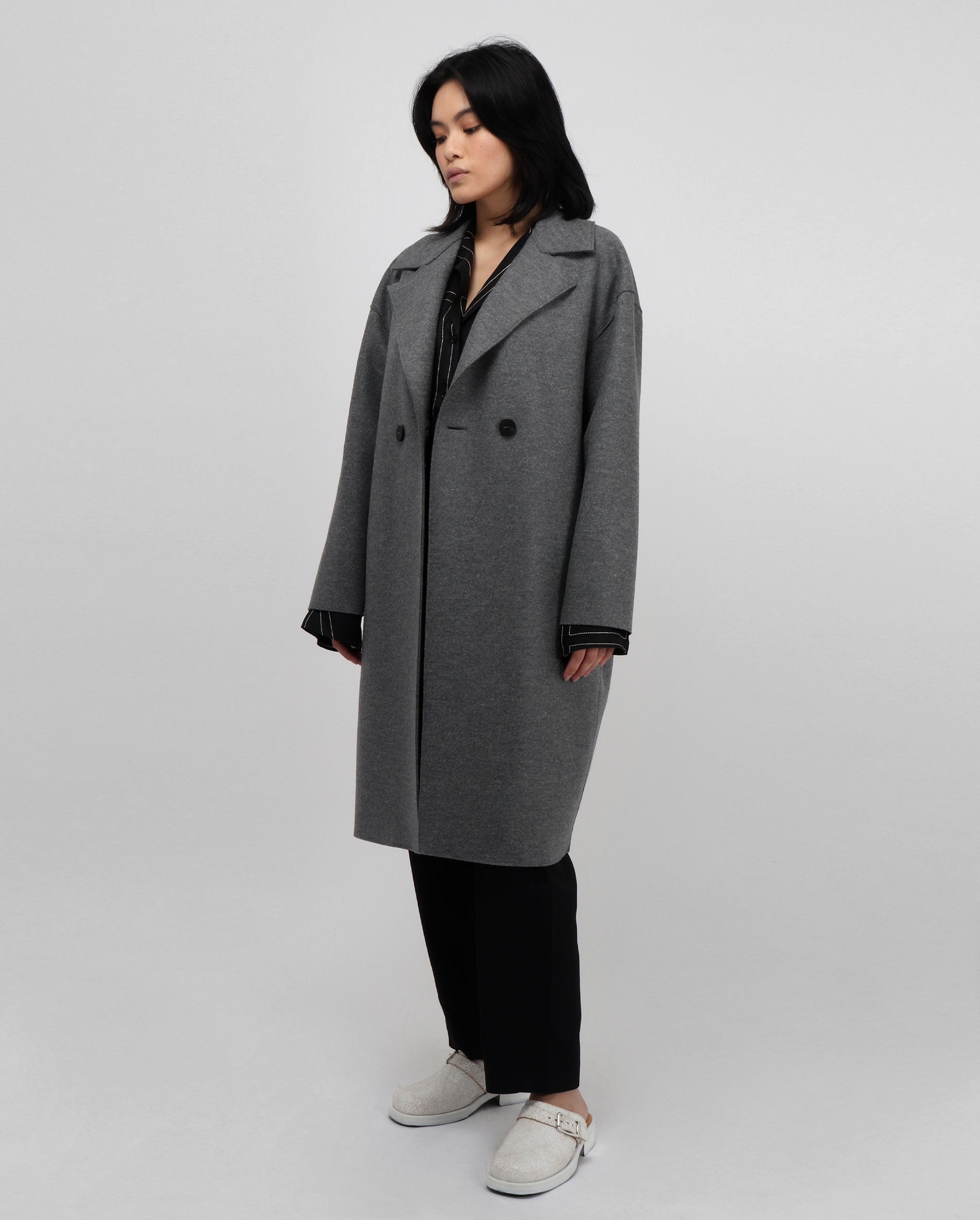 DROPPED SHOULDER DOUBLE BREASTED COAT / ASH MOULINE