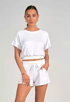 Elan - Short Sleeve Crop Top White