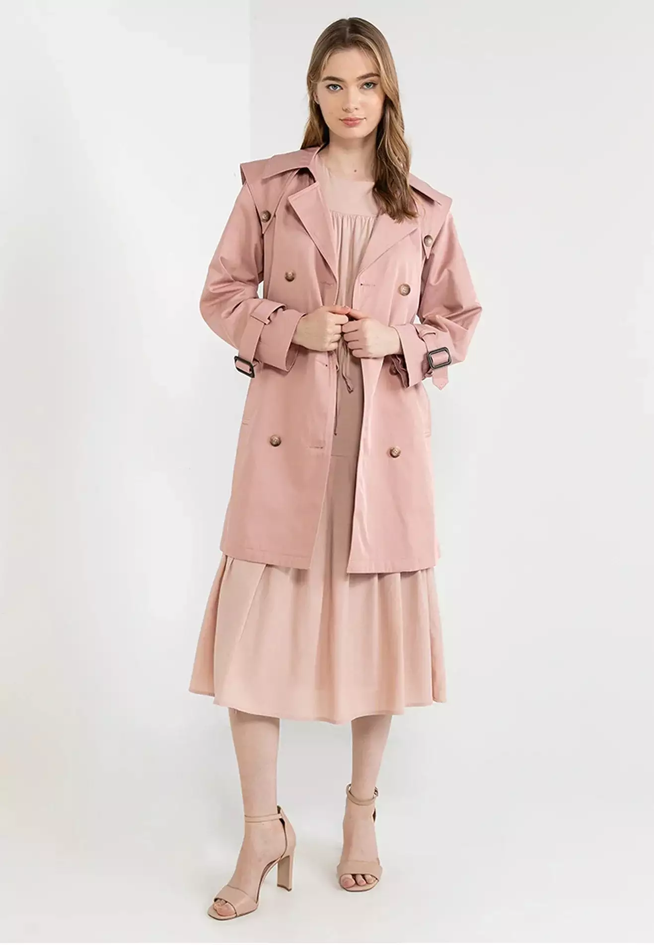 ELLE Apparel Double Breasted Belted Trenchcoat