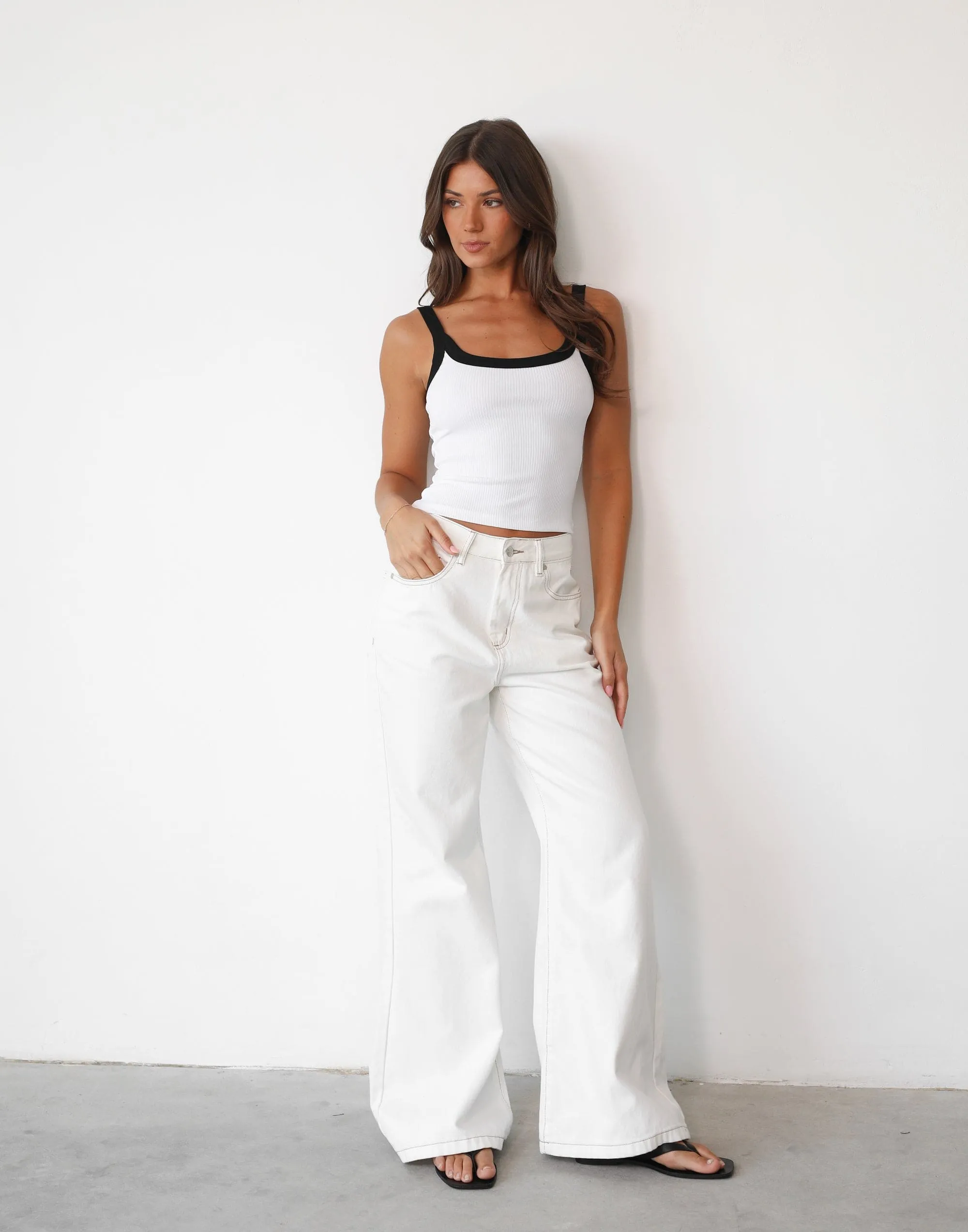 Ethan Wide Leg Jeans (Off White)