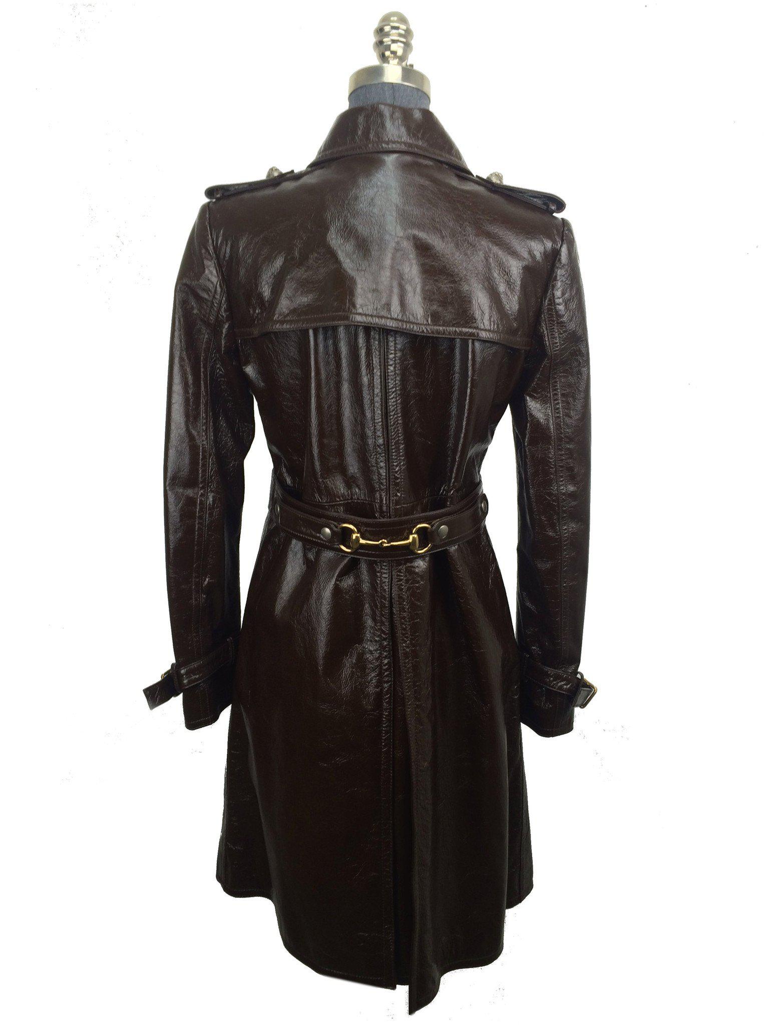 Gucci Light Patent Leather Belted Trench Coat Size M