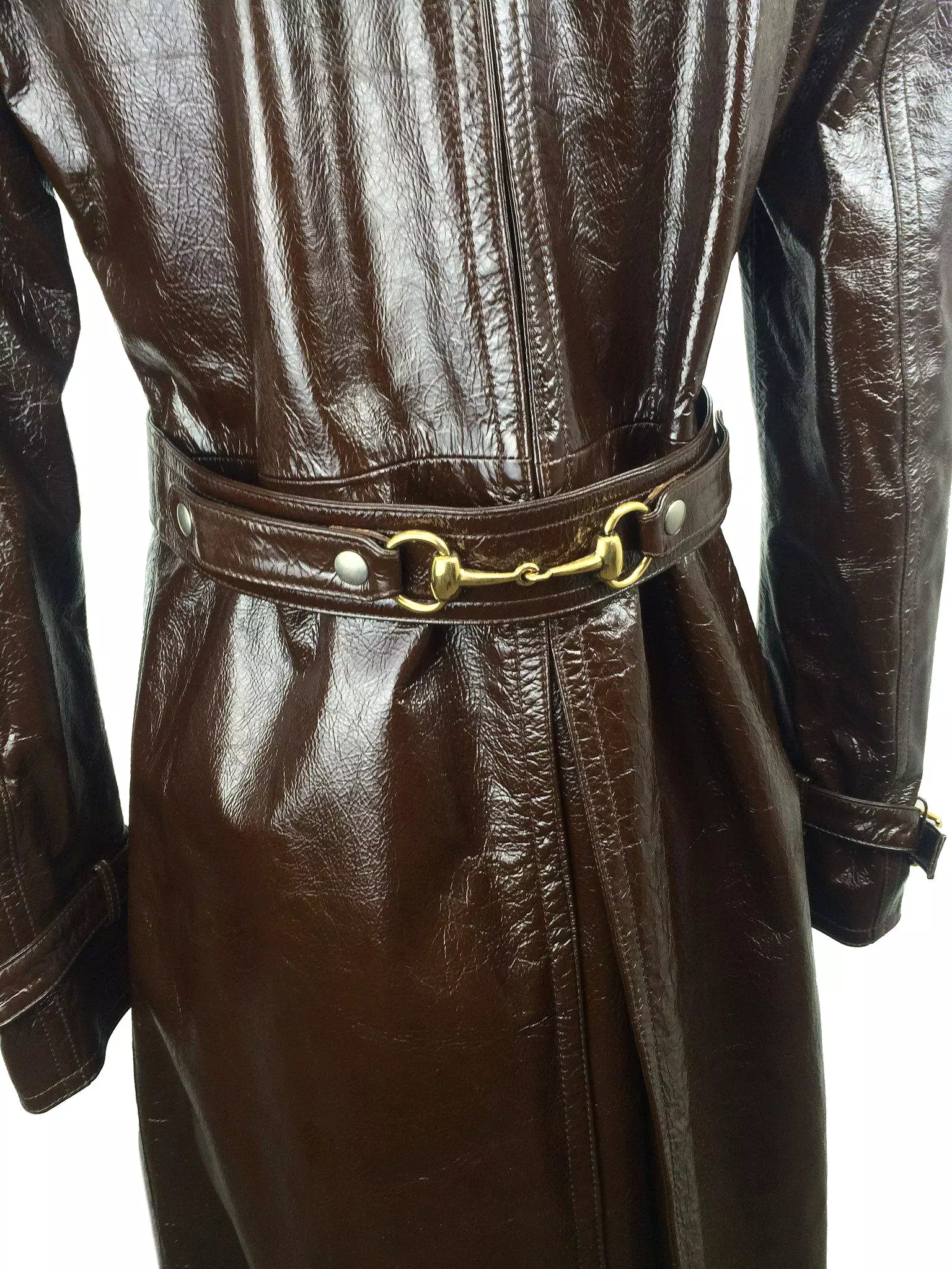 Gucci Light Patent Leather Belted Trench Coat Size M