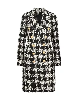 Houndstooth Tweed Double Breasted Coat