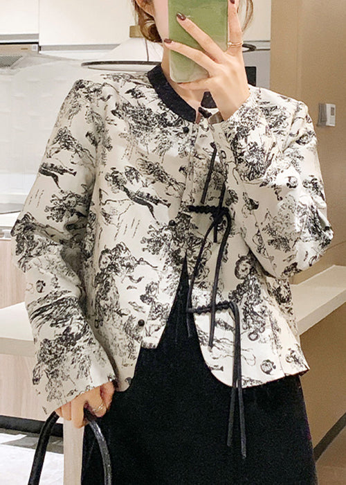 Ink Color Chinese Button Cotton Coa O Neck Long Sleeve QA1069