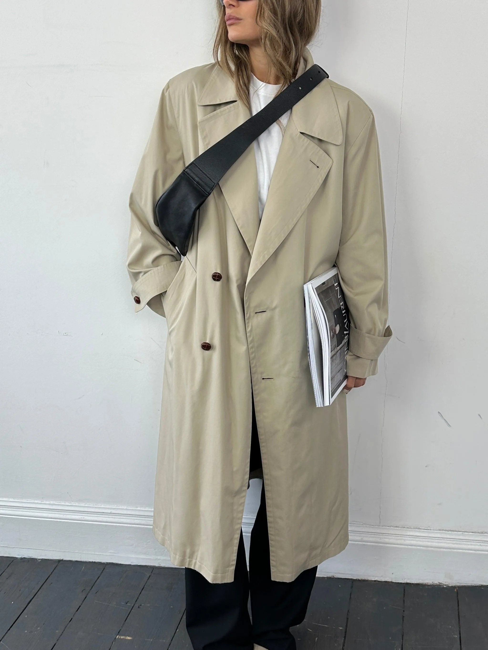 Italian Vintage Cotton Double Breasted Belted Trench Coat - XL