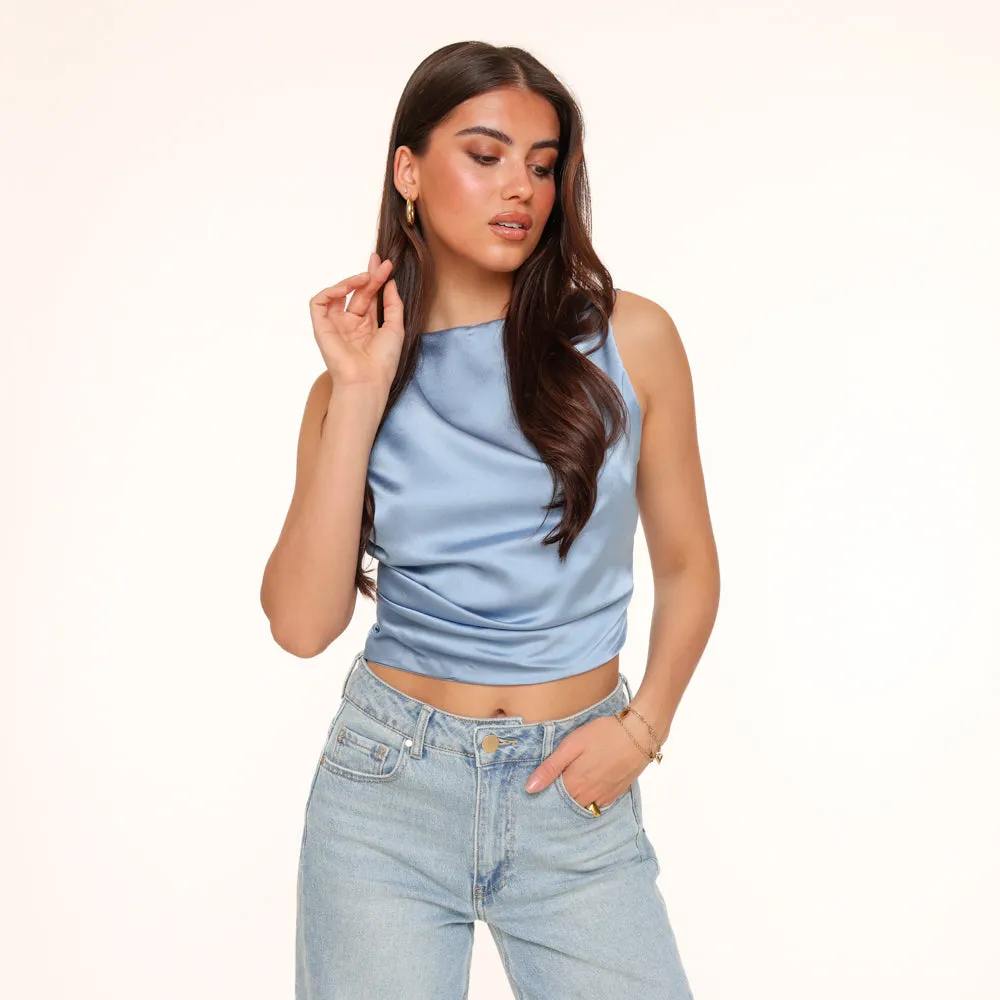 Jeans Blauwe Satijnen Open Rug - Tops