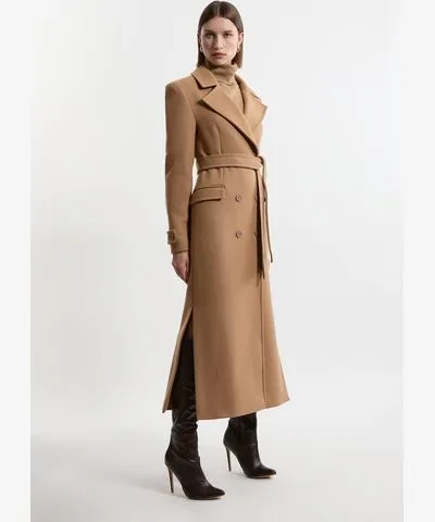 Karen Millen Premium Italian Manteco Wool Double Breasted Belted Tailored Midaxi Coat