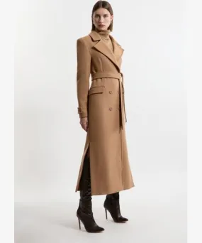 Karen Millen Premium Italian Manteco Wool Double Breasted Belted Tailored Midaxi Coat