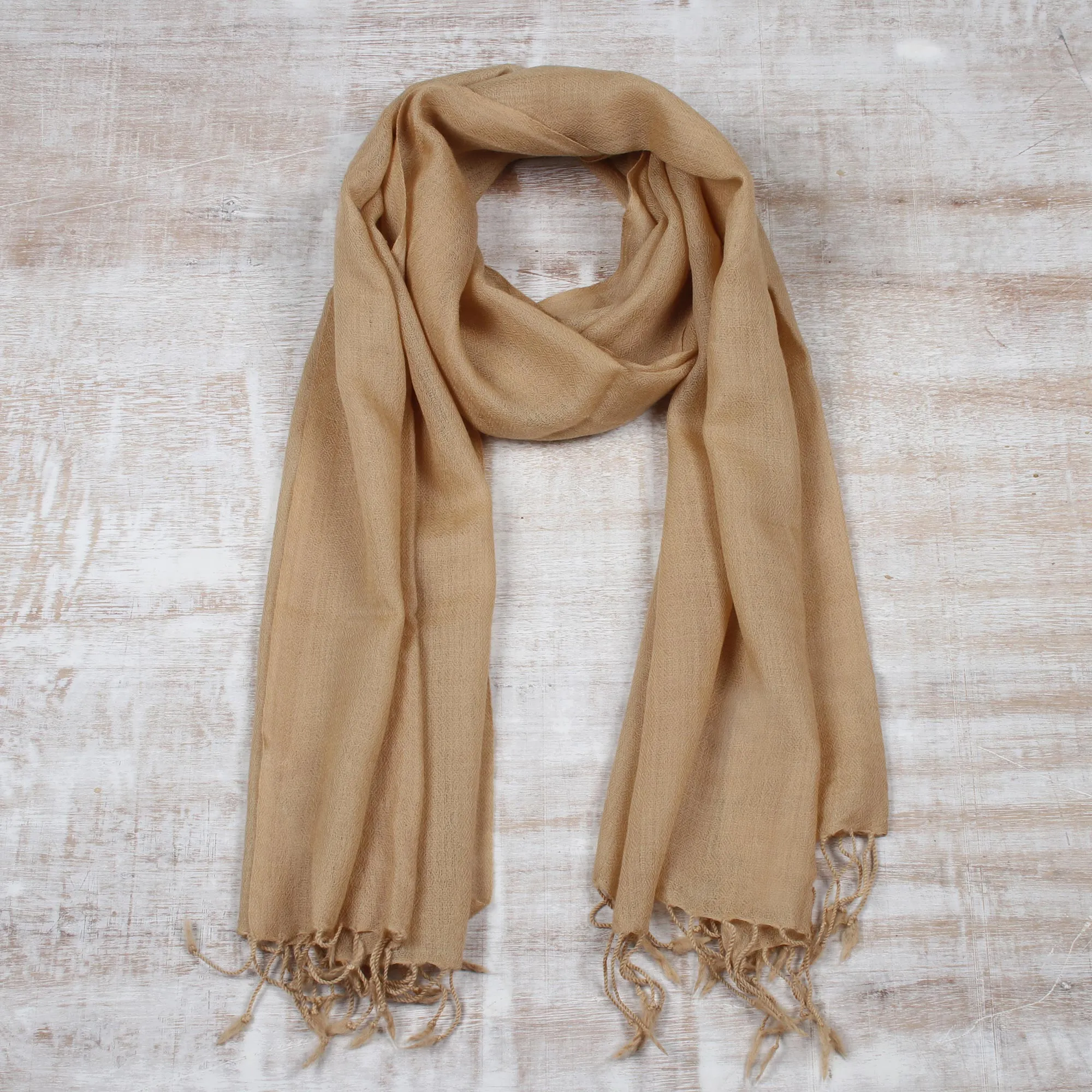 Kashmiri Tan Men's Tan Lightweight Tan Wool Scarf from India