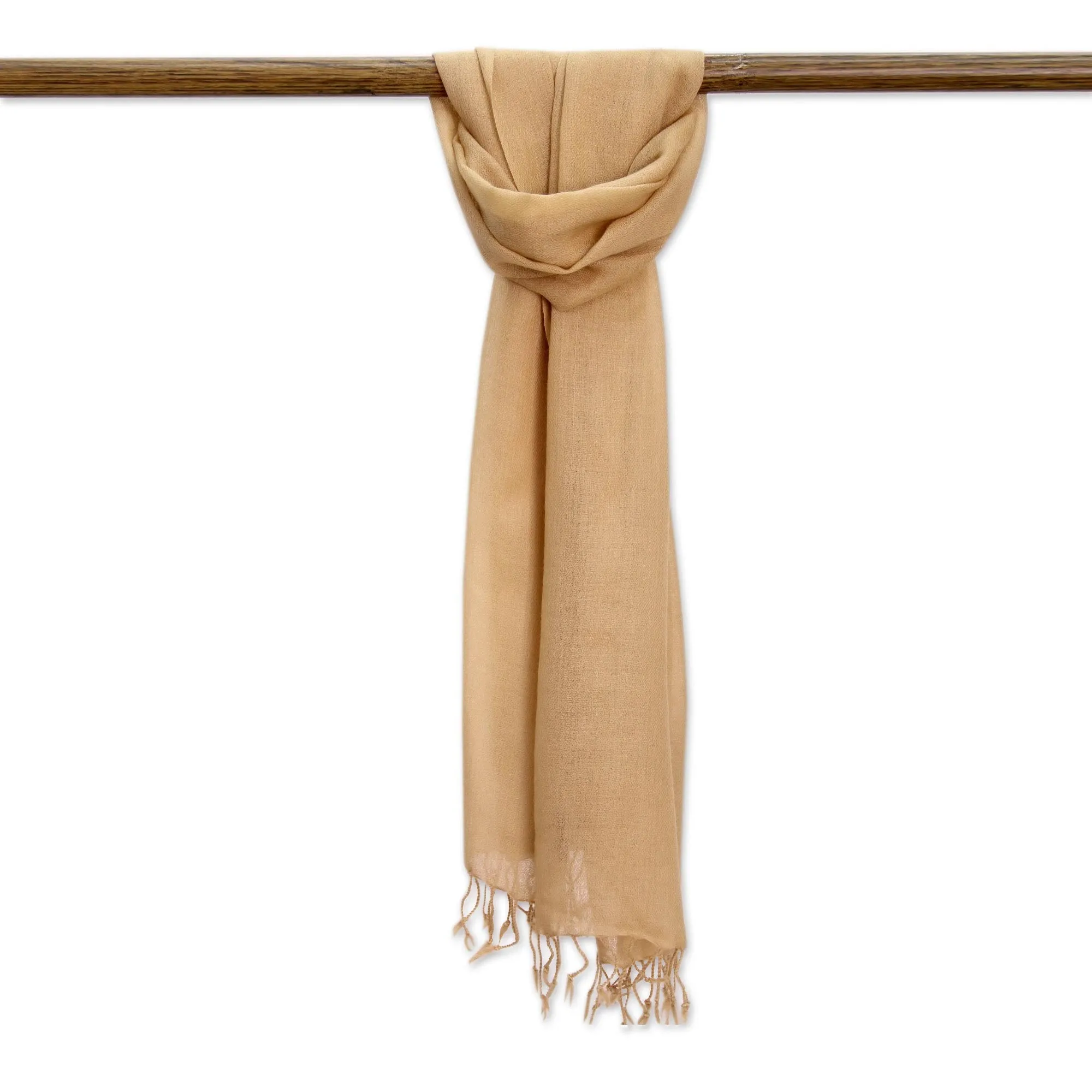 Kashmiri Tan Men's Tan Lightweight Tan Wool Scarf from India