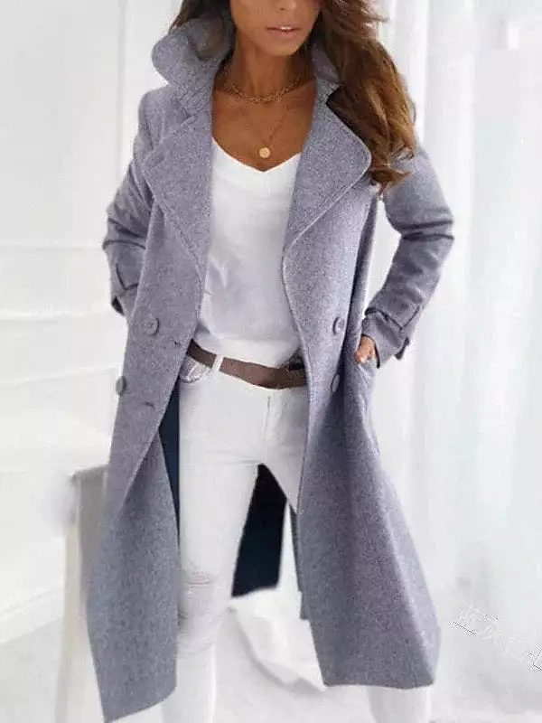 Ladies' Double-Breasted Wool Blend Winter Coat with Thermal Warmth and Windproof Protection