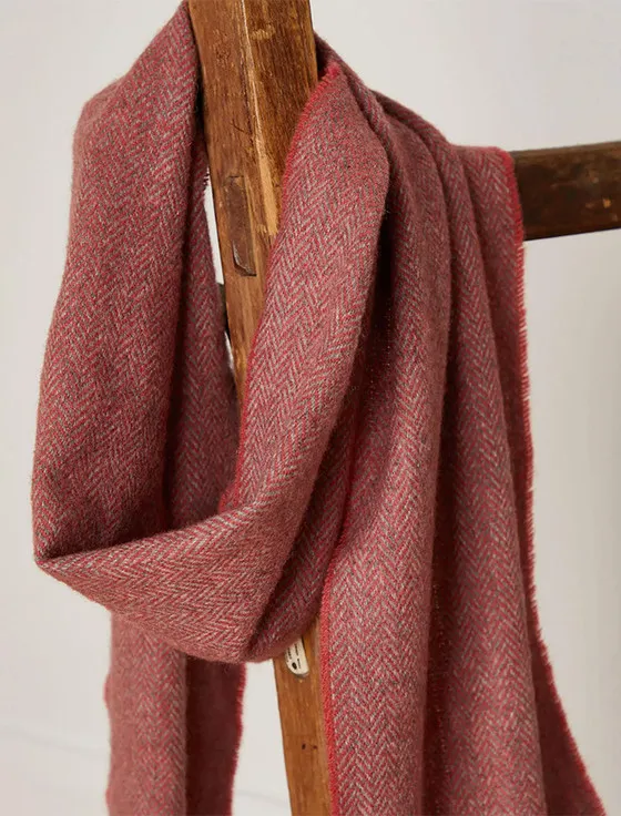 Lambswool Scarf - Terracotta Herringbone