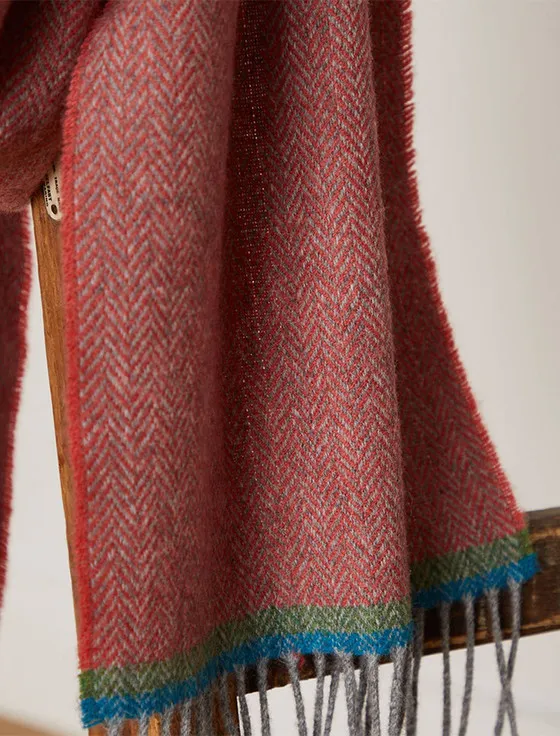 Lambswool Scarf - Terracotta Herringbone