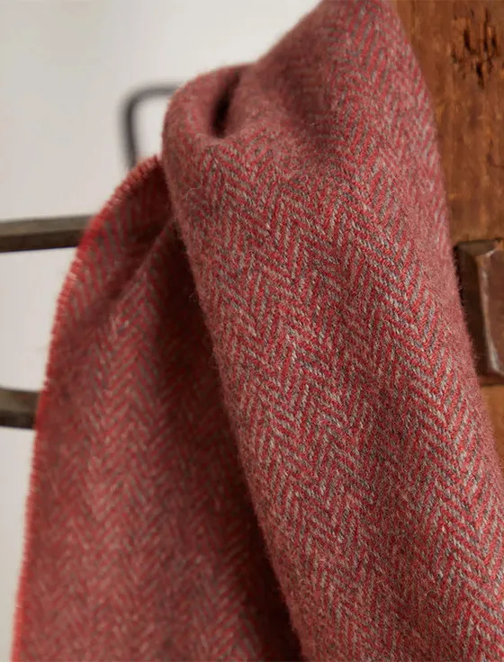 Lambswool Scarf - Terracotta Herringbone