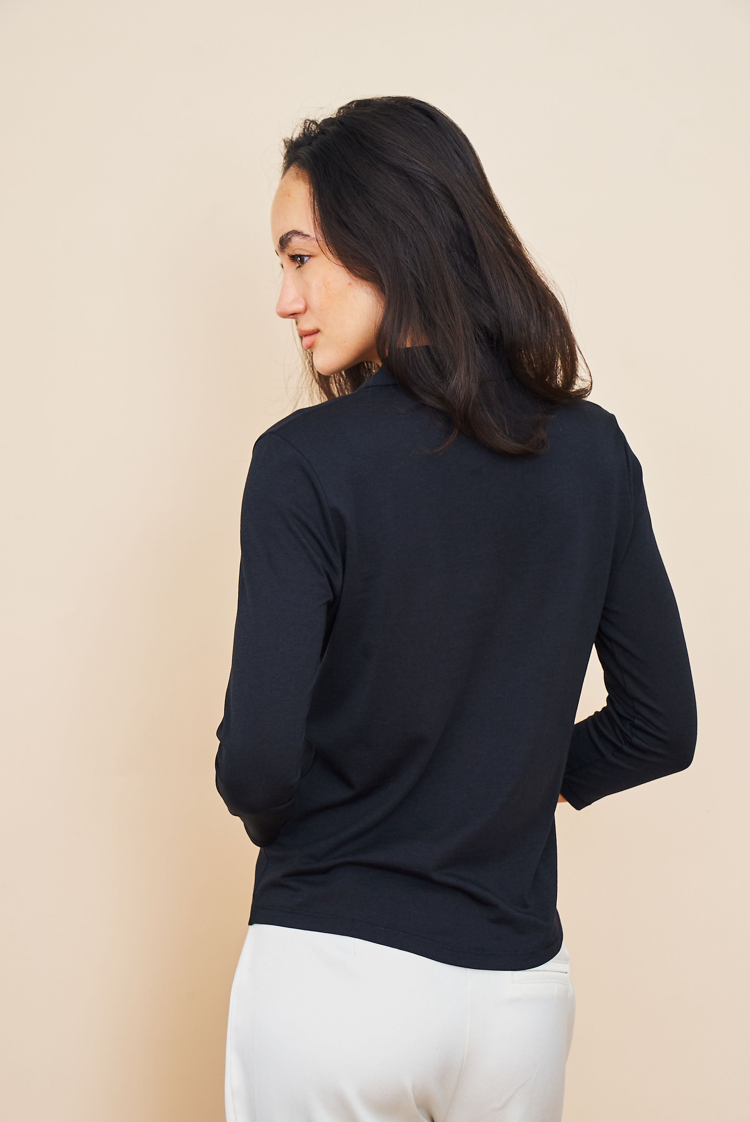 Lyocell Cotton 3/4 Sleeve Pocket Shirt in Noir/Black