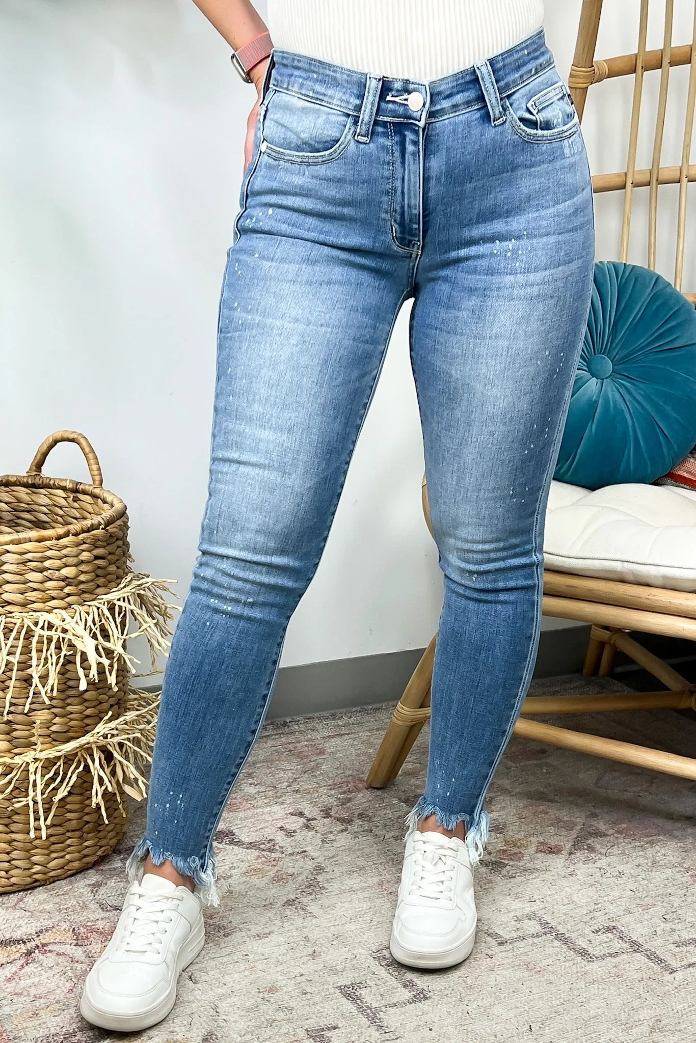 Marsella Bleach Splash Raw Hem Jeans - JUDY BLUE