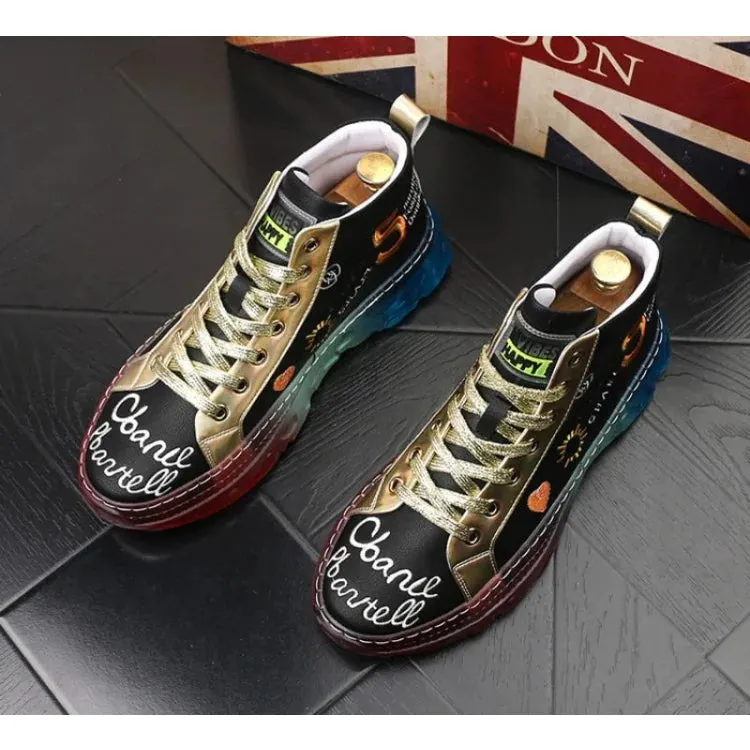 Men's Solid Embroidery Height Increasing Massage Waterproof Hi Top Shoes