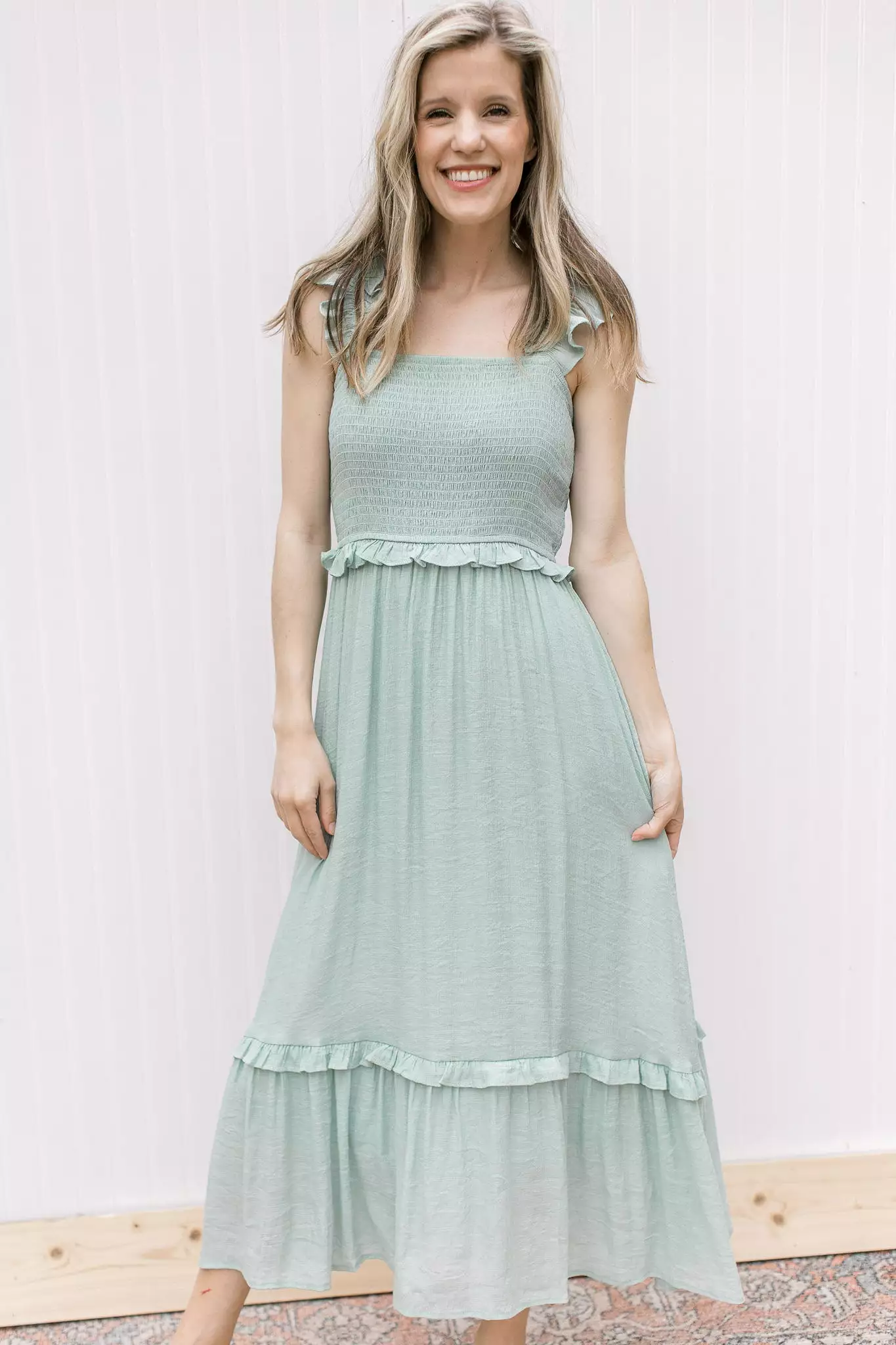 Mint Tea Flutter Sleeve Dress