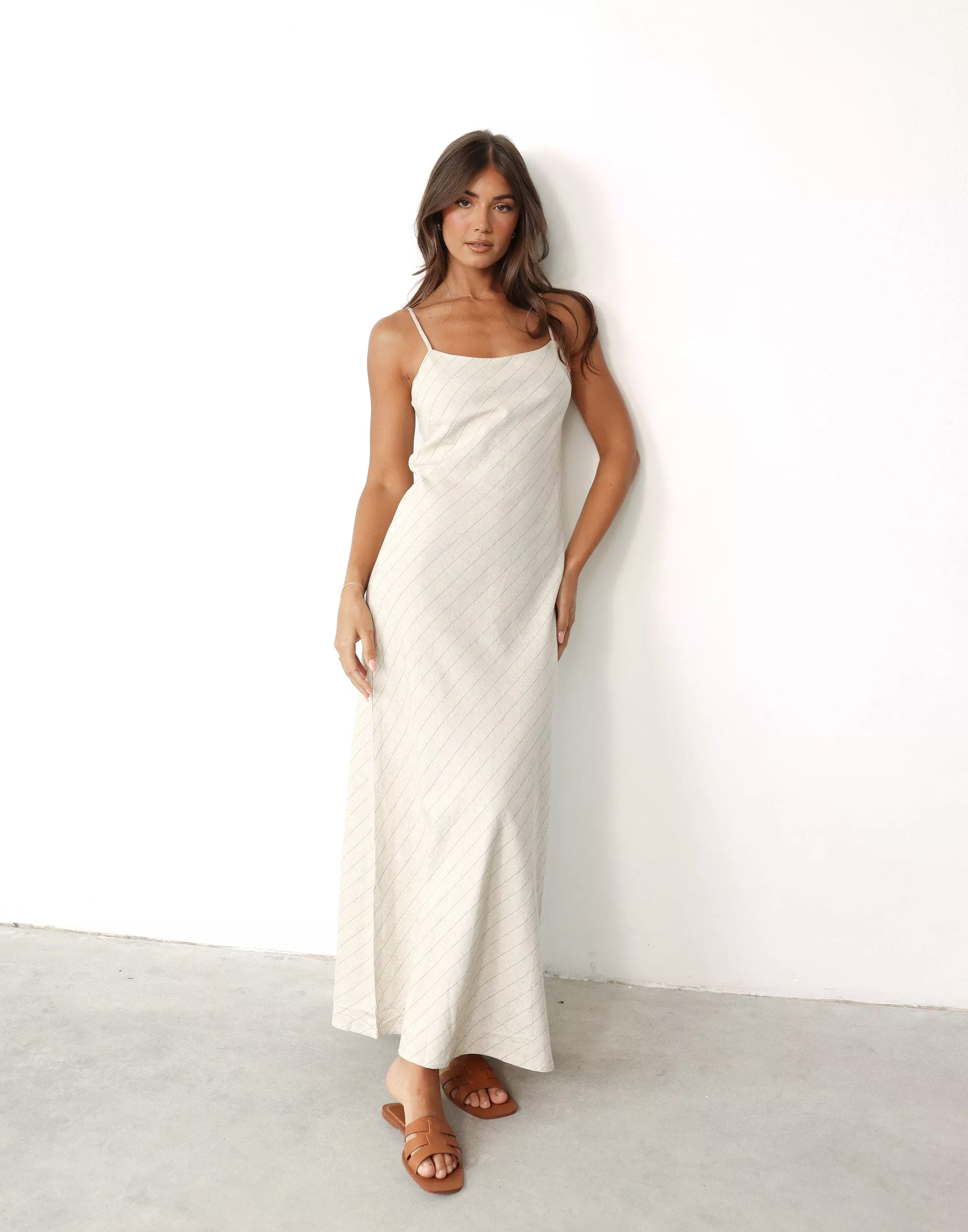 Nicolah Maxi Dress (Oatmeal Stripe)