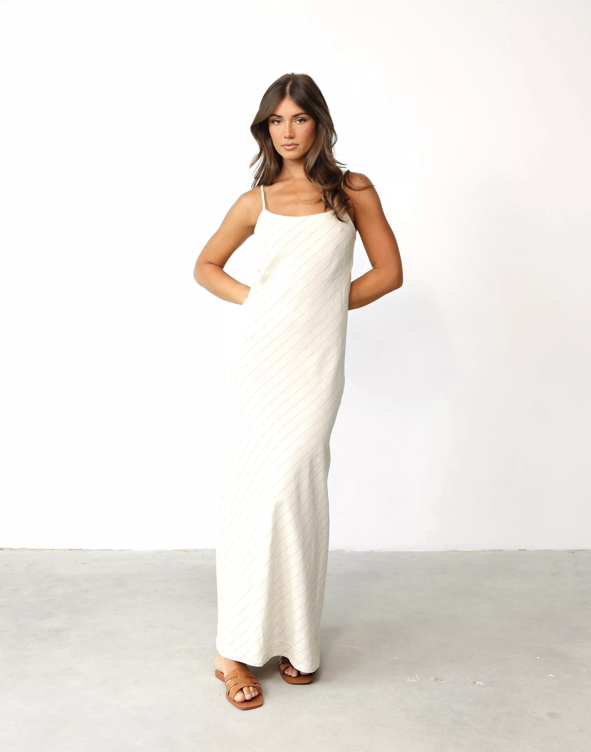 Nicolah Maxi Dress (Oatmeal Stripe)