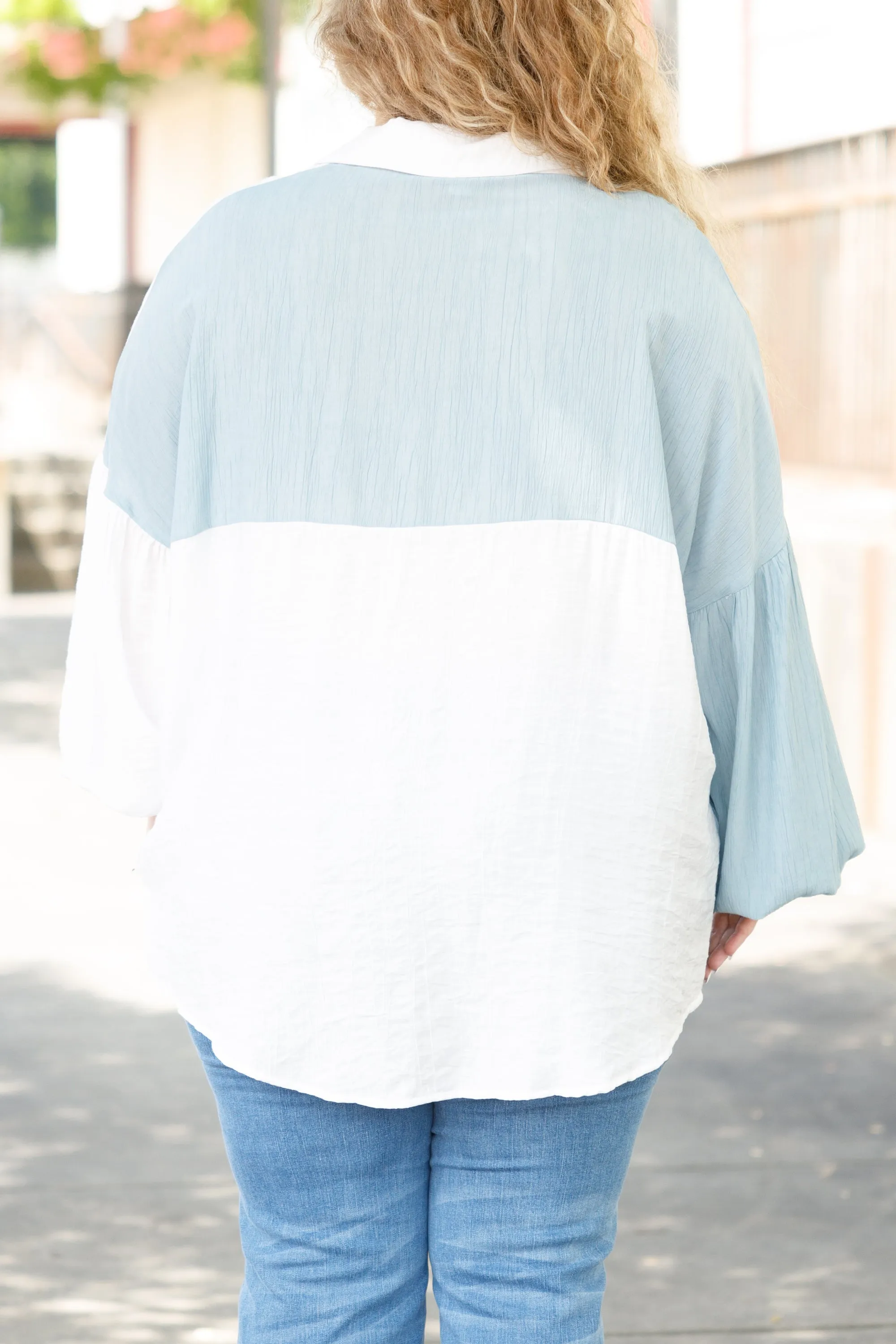 One More Time Again Top, Chambray-White