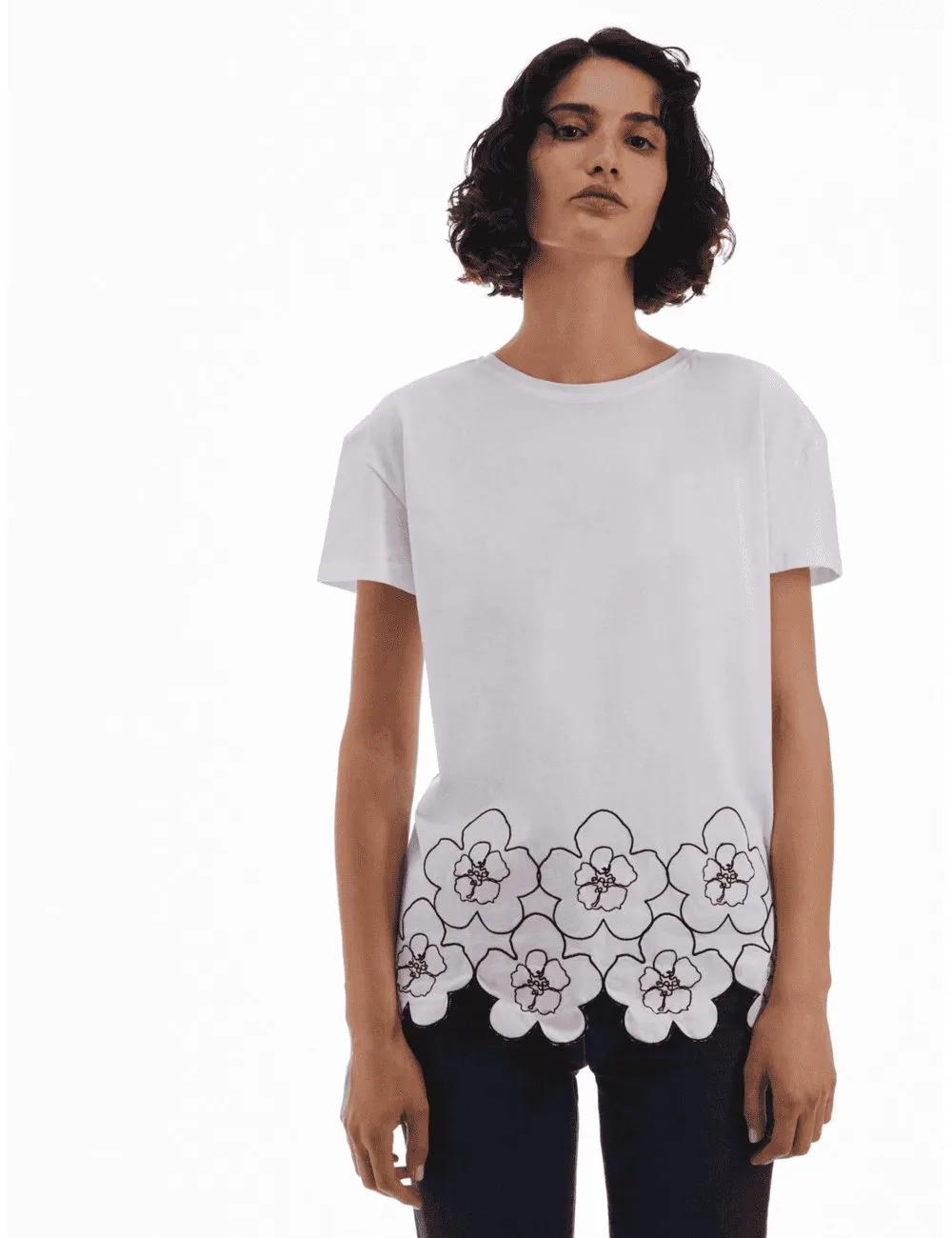 Pennyblack - T-shirt in cotone con ricami bianco fiore