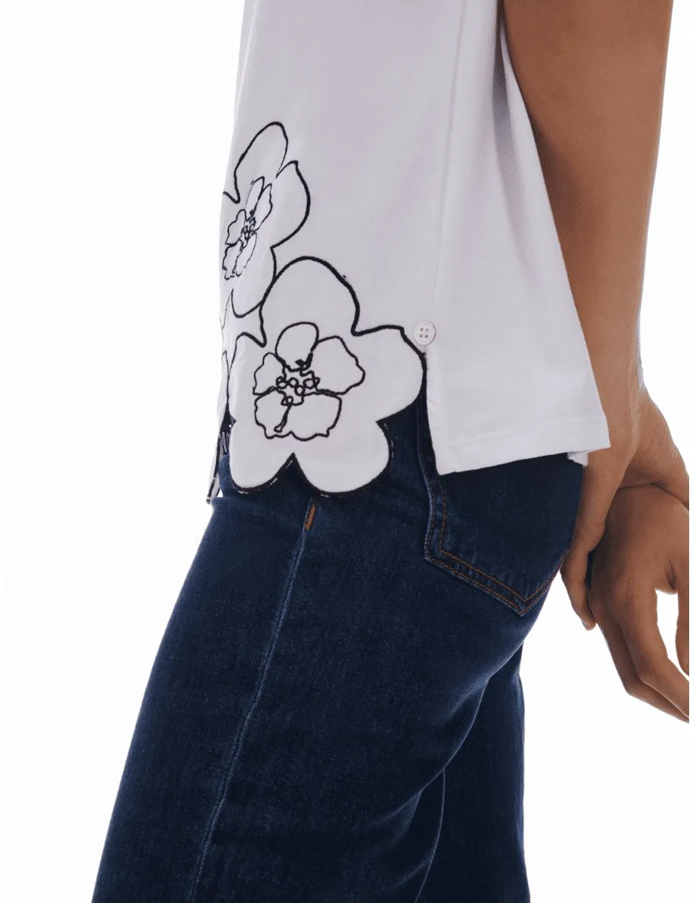 Pennyblack - T-shirt in cotone con ricami bianco fiore